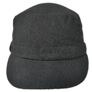 Universal Thread Army Cap Black One Size Wool Blend Elastic Back Cadet Hat Solid